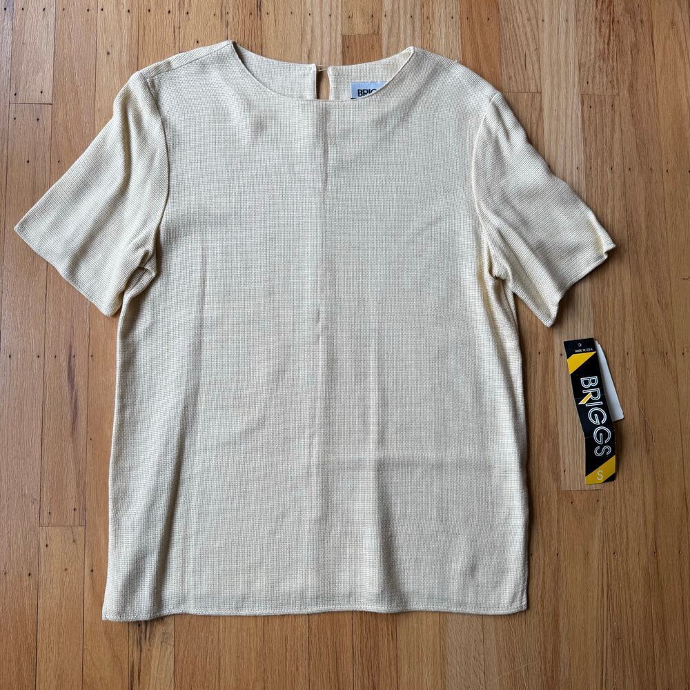 Vintage Briggs Cream Linen Blend Short Sleeve Boxy Tunic Blouse Size S Mature